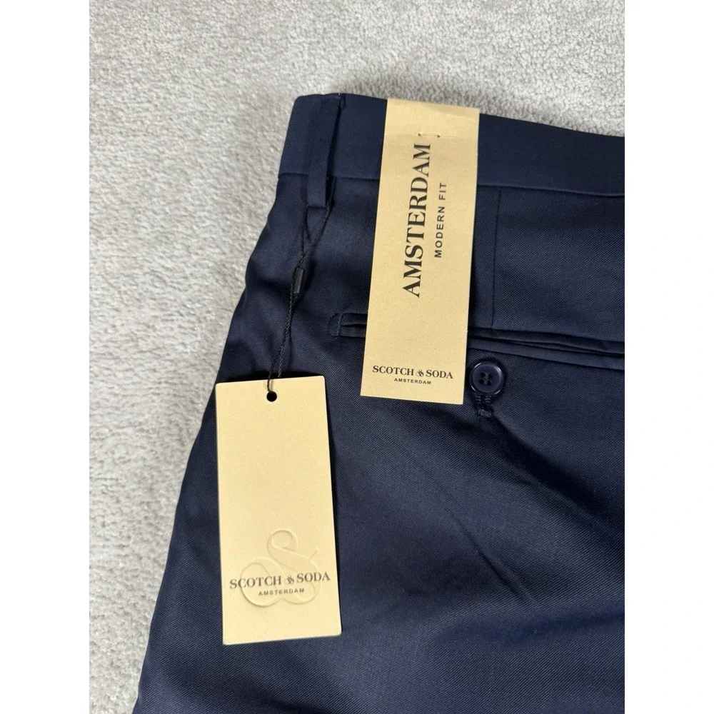 Scotch & Soda Amsterdam Trousers Mens 40x30 Navy Blue Modern Fit Dress Pants New